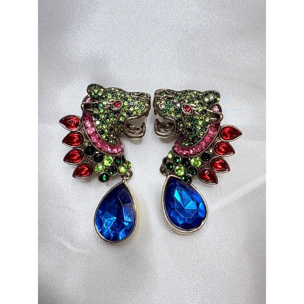Vintage Asian Fantasy Earrings with Blue Gemstone Drops – Statement Jewelry